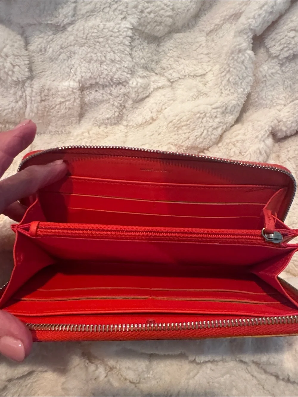 CHANEL Red and Beige Patent Zip-Around Wallet